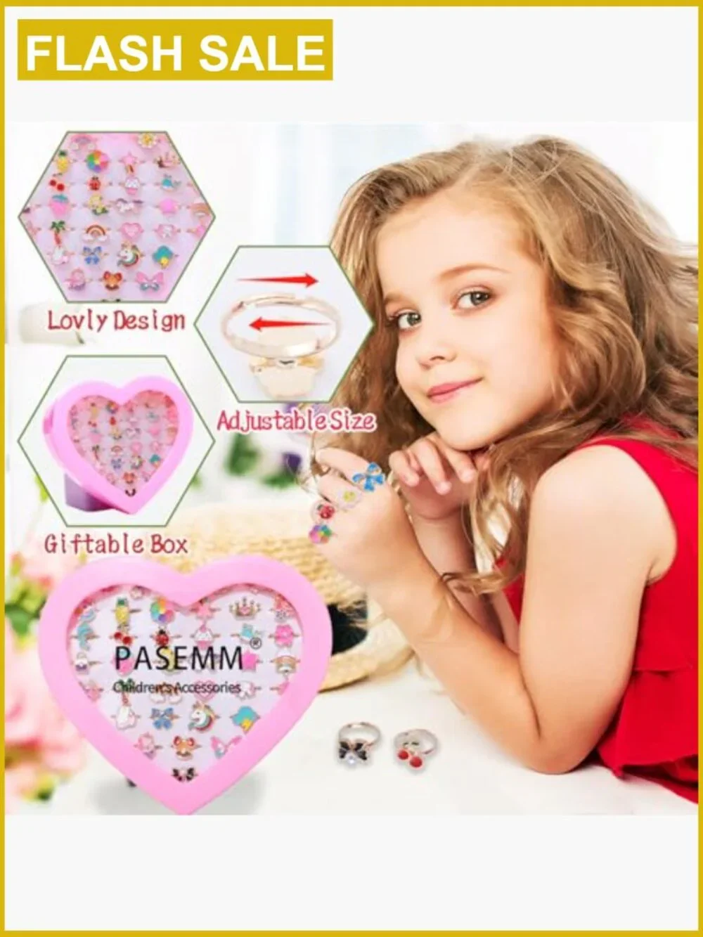 36 Piece Kids Play Ring Set for Girls - Adjustable Unicorn Rings Toys in Gift